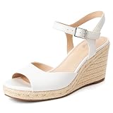 Picture of Soesyi Women's Wedge Platform Sandals Braided Espadrilles Ankle Strap Open Toe Buckle Sandals Comfortable Summer Shoes,Size 9.5，White