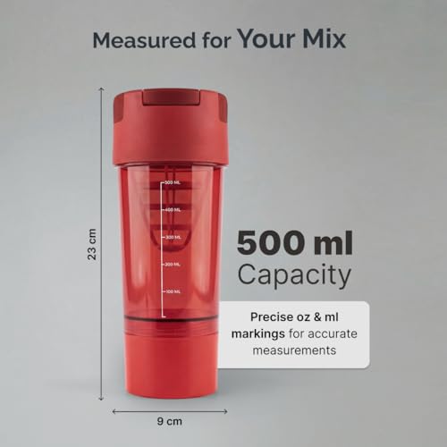 Image of CULT Gym Shaker Pro 500ml - Cyclone Blender Shaker Bottle for Protein Shake | 100% Leakproof Workout Water Sipper for Men & Women | Durable Fitness Supplement Bottle (Red)