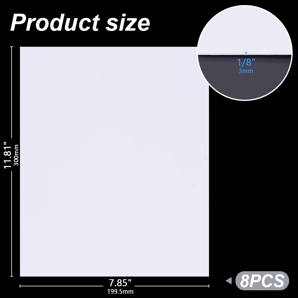 AHANDMAKER Lot de 8 feuilles en plastique PVC expansé, 30 x 20 cm, feuilles de mousse PVC blanches, papier mousse de 3 mm d'épaisseur, feuilles de carton PVC pour travaux manuels et arts,