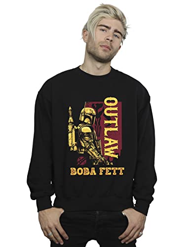 Absolute Cult Star Wars Men's The Book Of Boba Fett Distressed Outlaw Sweatshirt Black XXXXX-Large