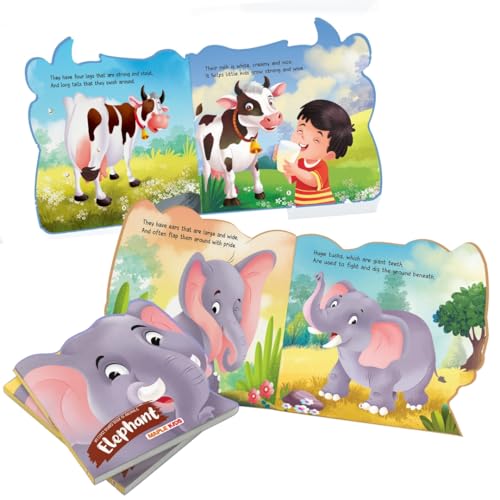 Image of My First Board Book Animals (Set of 5 Books) - Monkey, Cow, Dog, Elephant, Cat - Die-Cut Board Book for Kids - Shaped Board Books - Age 2+