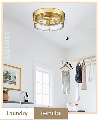 Femila 12 Inch Ceiling Light Fixture, 2-Light Flush Mount Light For Bedroom Kitchen Dining Room Hallway Entryway, Champagne Gold Finish With Seeded Glass, 4Ftj22-F Bg #TOP1