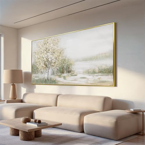 Canvas Wall Art Decor Large Green Wall Art for Living Room Natural Landscape Wall Art Decor Canvas Art Wall Decor Gold Framed Wall Art Prints for Room Bedroom Office Decor 29"X58"