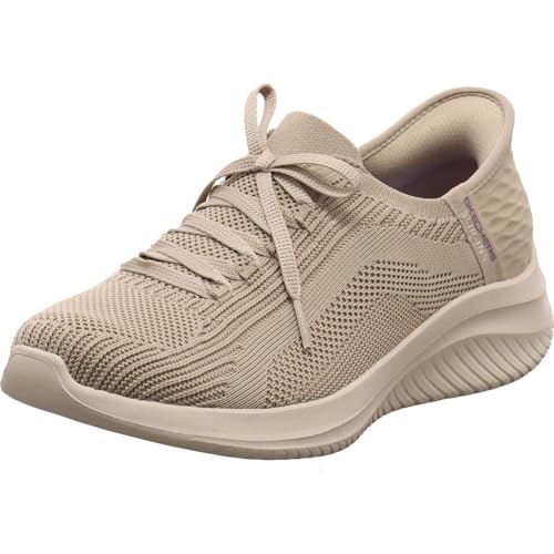 Skechers Women's Ultra Flex 3.0 Brilliant Path Slip-On Sneakers, Taupe Knit/Trim, 8 UK