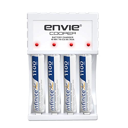 Image of ENVIE (ECR20MC+4xAAA1100) Cooper Standard Rechargeable Battery Charger for AA & AAA Ni-mh /Ni-Cd with 4xAAA1100mah Rechargeable Batteries & LED Indicator