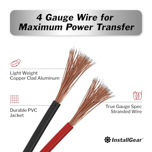 InstallGear 4 Gauge Wire - 50 ft 4 AWG CCA Battery Cable - Car Audio, Amplifier Power, Ground Applications