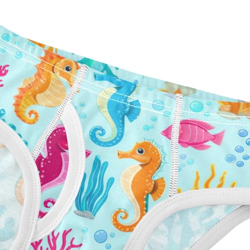 CHIFIGNO Boys' Briefs Cute Seahorse Coral Blue Little Boy Underwear Printed Cotton Underwear Briefs4