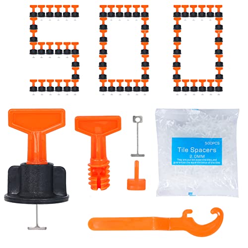 500Pcs Tile Leveler Spacers And 2000Pcs 2Mm Tile Spacer, Reusable Tile Leveling System 1/16 Kit With 10Pcs Special Wrench And 50Pcs Steel Pins,Tile Installation For Building Walls & Floors(1/12In 500) #TOP17