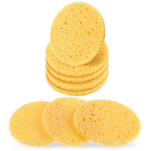50 Pcs Facial Sponges, Compressed Face Sponges Cleansing Face Sponge 100％ Natural Wood Pulp Cotton Face Cleansing Pads for Daily Facial Cleansing Makeup Remover (2.3 In)(Skin Color)