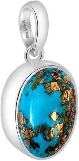 S Kumar Gems &amp; Jewels Certified 4.25/8.25/11.25 Ratti Natural Turquoise(Firoza/Feroza) Hallmark Silver Pendant For Astrolo...