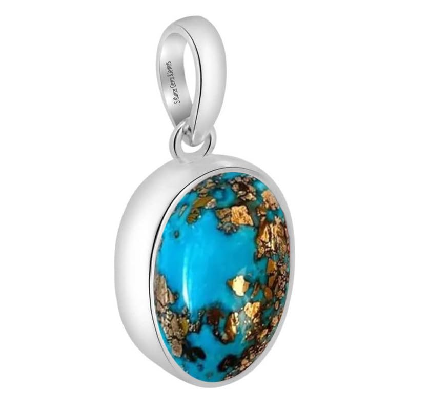 S Kumar Gems & Jewels Certified 4.25/8.25/11.25 Ratti Natural Turquoise(Firoza/Feroza) Hallmark Silver Pendant For Astrolo... - Review, Price and Buying Guide
