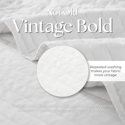 DOWN HOME King Quilt Bedding Set with Shams, Vintage Washed Soft Quilted Blanket Thin Comforter Lightweight Bedspread Coverlet Bed Cover, Brushed Microfiber Stripe Stitching, Snow White, 104"x90" by DOWN HOME - Used condition - Image 4