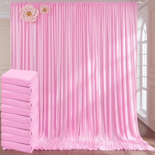50ftx10ft Pink Wrinkle-Free Backdrop Curtain Drapes for Party, 10 Panels 5ftx10ft Pink Polyester Background Curtain Drapes Backdrop Decorations for Wedding, Birthday