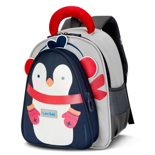 PROTAURI Rucksack Kinder für Jungen, Karikatur Tier Kindergartenrucksack Reflektierend mit Brustgurt, Kita Rucksack mit Großem Fassungsvermögen, 2-6 Jahre, Grau Pinguin-Design