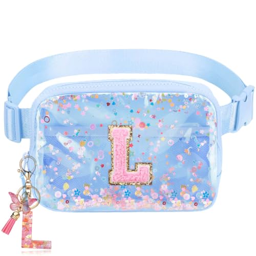 Image of Initial Fanny Pack for Girls - Belt Bag for Teens Kid Teen Girl Kid Birthday Gift Blue Clear L