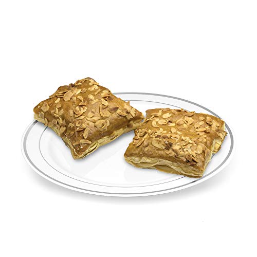 Bloomingoods 50 Plastic Disposable Dessert/Appetizer Plates | 7.5 Inches White With Silver Rim Real China Look | Ideal For Weddings, Parties, Catering | Heavy Duty & Non Toxic (50-Pack) #TOP4