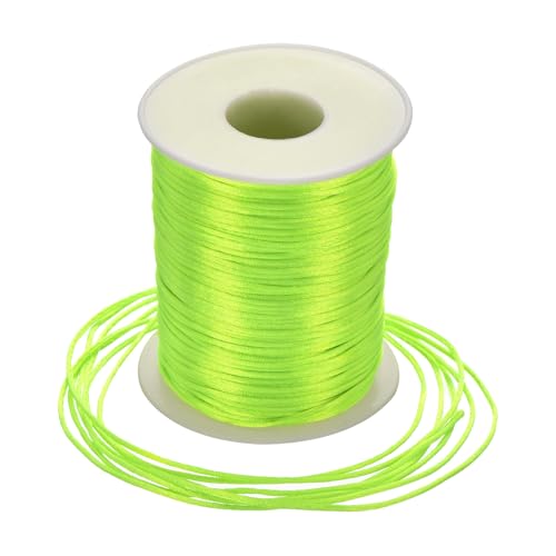 Rebower Nylon Satin Cord 1.5mm, 109 Yard Nylon String for Bracelet Braided Thread [for Jewelry Making Necklace Chinese Knot Craft] - Fluorescent Green
