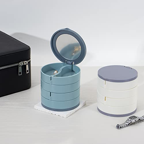 Mingsuntan Small Jewelry Organizer Box Earring Holder For Girls, 4-Layer Rotating Travel Jewelry Tray Case With Lid For Earrings Necklaces Bracelets(Blue) #TOP6