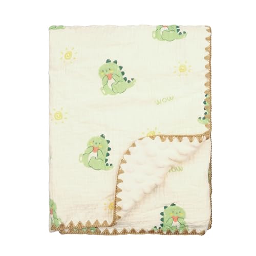 Image of Baby Blanket 40x40 Inches,Muslin Cotton and Minky Dotted Double Layer Soft Receiving Blanket for Newborn Toddler,Dinosaur