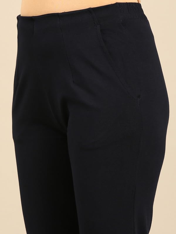 Image of De Moza Women Pencil Fit Cigarette Pant | 95% Cotton 5% Elastane | Mid Rise | 2 Pockets | Casual & Office Wear