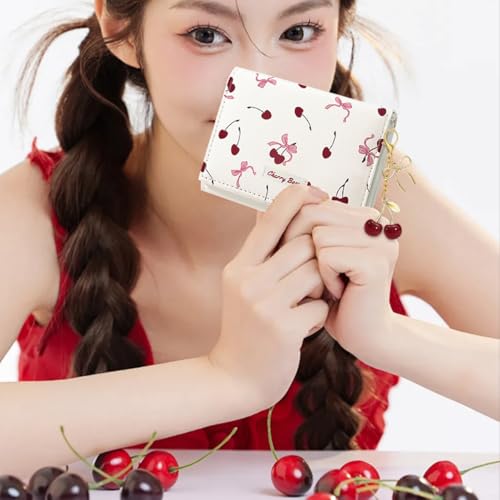 Image of Sunwel Fashion Cute Coquette Bow Wallet with Key-chain for Women Girls | Bow Print Wallet Card Holder ID Window