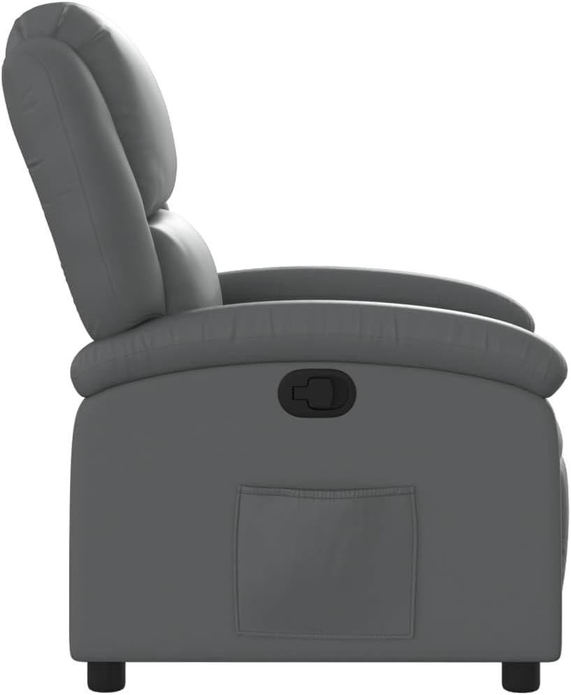vidaXL Gray Faux Leather Manual Recliner Chair - Wingback Reclining Armchair for Elderly with Side Pocket and Padded Support