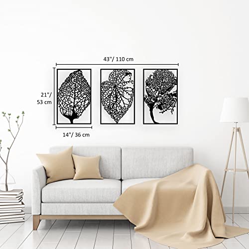 Peak Metal Wall Art, 3 Set Of Autumn Art Of Leaves, Tree Of Life Wall Art, Minimalist Wall Sculptures, Wall Decor Living Room Dining Room, Christmas Gift 43 X 21 Inch (Black) #TOP4