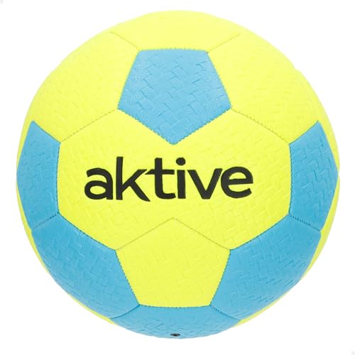 AKTIVE Balón de fútbol PVC, 320-340 Gramos, D22 cm, Talla 5, Color Amarillo fosforito y Azul, Resistente y Duradero, óptimo para Entrenamiento al Aire Libre, Deportes, Pelota, Balones Futbol (54206)