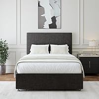 Bedmaster Linen Divan Bed Base With Storage And Plain Headboard - Colour And Size Options (Charcoal 2 Drawer, Small Double)