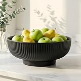 JolieJulie 10.5' Ceramic Fruit Bowl For Kitchen Counter, Matte Black
