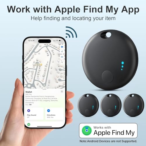 Air Tracker Tags Smart Tag, Air Tag Schlüsselfinder 4er, Bluetooth Tracker Kompatibel mit Apple Wo ist? APP(Nur iOS), Finde und behalte Deine Sachen im Blick:Schlüssel,Geldbörsen,Gepäck (Schwarz)
