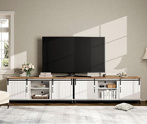 Wampat Tv Stand For 110 Inch Tv, White Entertainment Center For 90-110 Inch Tv Console Table Farmhouse Storage For Living Room Bedroom #TOP1