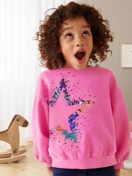 Sweats en coton à manches longues et col rond pour filles - Pull d'hiver chaud pour enfants - Haut à paillettes brodées - Étoiles - 1