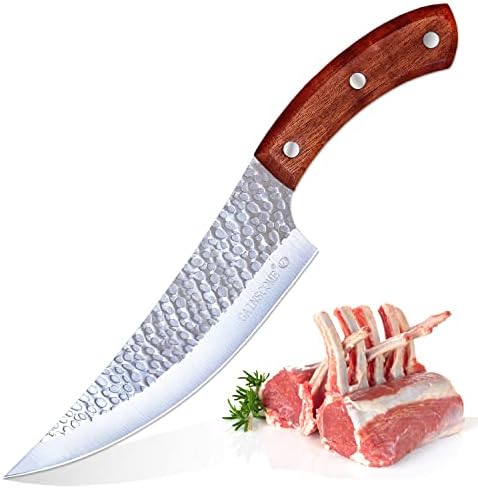 GAINSCOME Handmade Stainless Steel Boning Knife Kitchen Forged Chinese Vegetable Knives Fishing Knife Meat Cleaver Outdoor Cutter Butcher Knife Sharp A-Viking Knife Camping BBQ (7 inch)