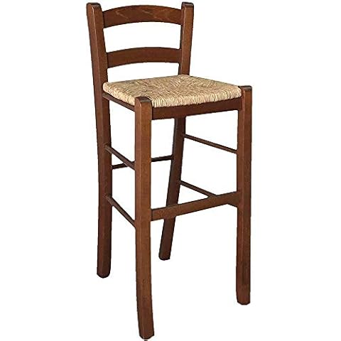 Taburete de Madera Maciza con Asiento de Paja de 67 cm Cover