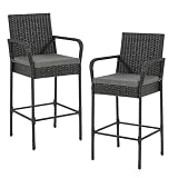 ECOTOUGE Set of 2 Patio Rattan Barstools, All-Weather Wicker Bar Height Chairs with Armrest & Backrest, Soft...