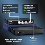 YuanLey 18-portowy przełącznik PoE 2,5 G, niezarządzany, 16 portów PoE 2,5G Base-T, 2 x 10G RJ45 UpLink, IEEE802.3af/at, 250 W, kompatybilny z 100/1000/2500 Mb/s, metalowa obudowa, przełącznik