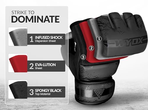 Image of WYOX MMA Gloves for Men & Women - Open Palm MMA Sparring Gloves with Multi-Layer Knuckle & Thumb Padding, Wrist Support, Fingerless Punching Bag Gloves for Grappling, Kickboxing, Muay Thai & Training