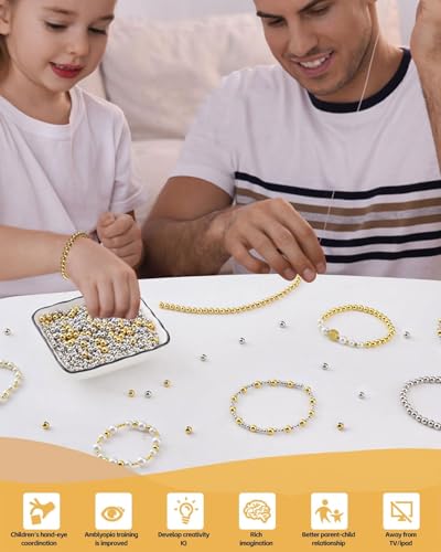 TOZBLEU Perles dorées - 600pcs de perles 3mm 4mm dorées en laiton plaqué or 18 carats, plaquées durablement, pour kit de fabrication de bracelets, fêtes, vacances,boucles d'oreilles – vue 3