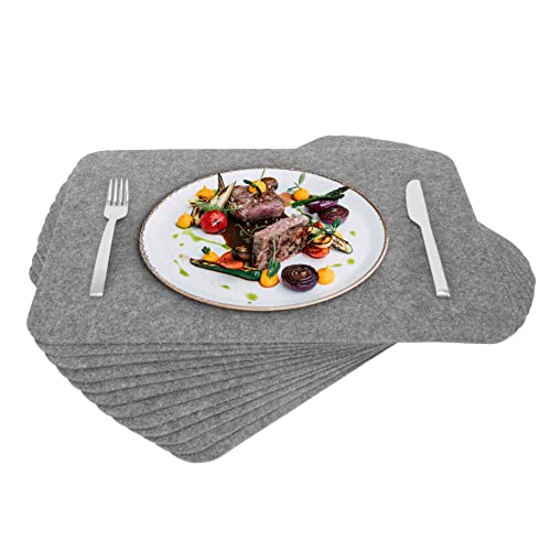 Rubberneck Podkładki stołowe premium z filcu – zmywalne i antypoślizgowe – zestaw 12 podkładek na stół, 45 x 32 cm, jasnoszare