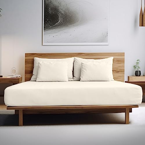 Egyptian Cotton Fitted Sheet Double - 200 Thread Count Fitted Sheet - 25cm Deep Hotel Quality Bedding Sheet - Cream