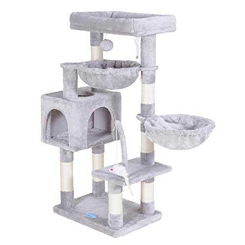Hey-Brother Cat Tree With Toy, Cat Tower For Indoor Cats, Cat House With Large Padded Platform Bed, Cozy Condo, Hammocks And Sisal Scratching Posts, Light Gray Mpj018W #TOP17