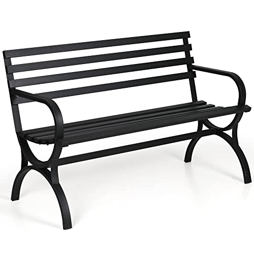 PHI VILLA Gartenbank Metall Wetterfest 124 cm, Outdoor Gartenstuhl Sitzbank Parkbank für 2-3 Sitzer...