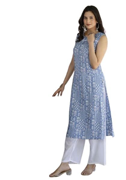 Rayon Kurti for Women | Sleeveless Single Long Kurti for Women | Blue | 1102