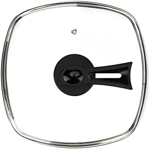 FOLI Square Glass Lid for Grill Pans with Steam Vent Hole - Fits Lodge Cast Iron Skillets 10.5inch(26.67cm) - Square Tempered Glass Lid - Universal Replacement Cover Bakelite Free Standing Knob