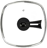 FOLI Square Glass Lid for Grill Pans with Steam Vent Hole - Fits Lodge Cast Iron Skillets 10.5inch(2