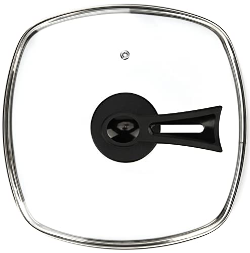 Foli Square Glass Lid For Grill Pans With Steam Vent Hole - Fits Lodge Cast Iron Skillets 10.5Inch(26.67Cm) - Square Tempered Glass Lid - Universal Replacement Cover Bakelite Free Standing Knob #TOP3