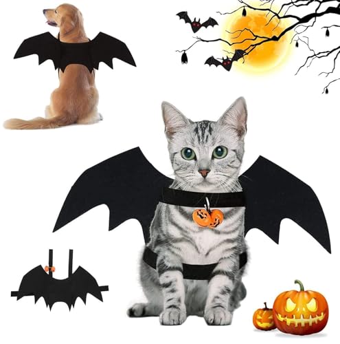 Alas de murciélago de Mascotas, Alas de Perro, Disfraz de Perro de murciélago de Halloween, Disfraz de murciélago para Gatos con Campanas de Calabaza, para Perros pequeños o Gatos, S