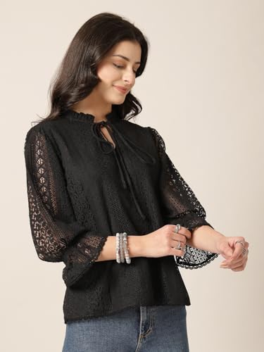Image of Style Quotient Women Summer Blue Lace Caual Top