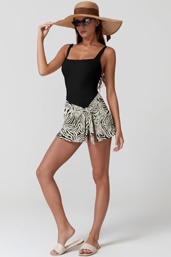 Image of QINSEN Square Neck Swim Dress for Women Tummy Control One Piece Swimsuit Wrap Bathing Suit